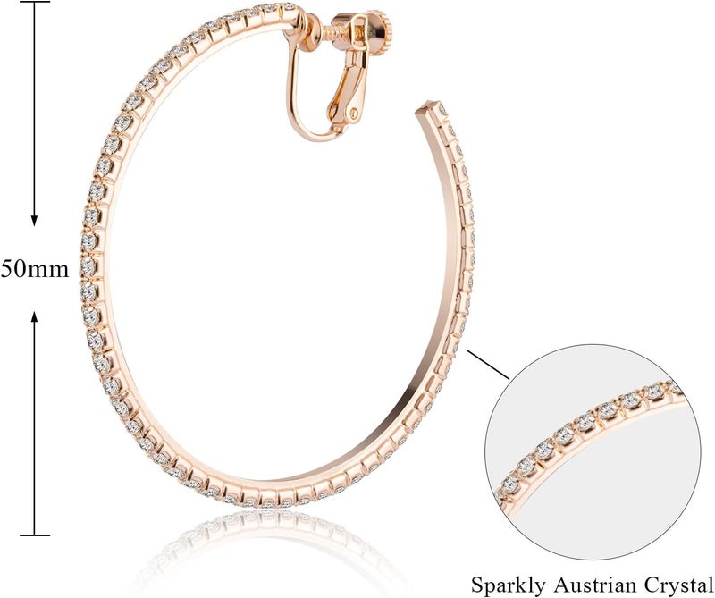 LAXPICOL Fashion Sparkly Austrian Circle Hoop Earrings Clip On Earrings For Women No Piercing Earrrings - Image 2